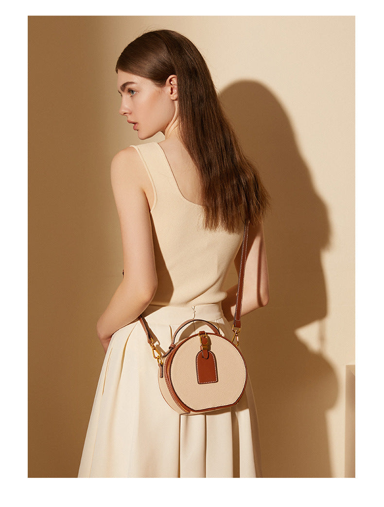 Genuine Leather Mini Small Round Bag Women&