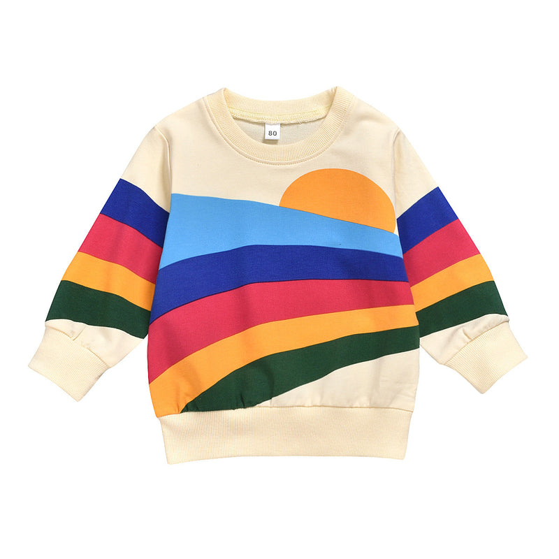Western Style Rainbow Print Long Sleeved Round Neck Children&
