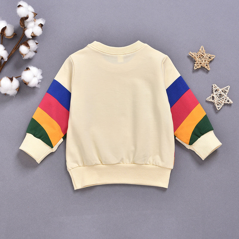 Western Style Rainbow Print Long Sleeved Round Neck Children&