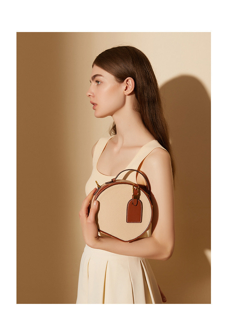 Genuine Leather Mini Small Round Bag Women&
