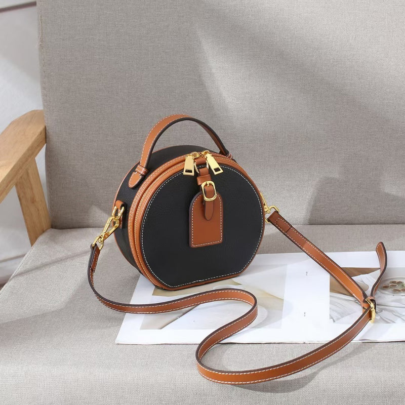 Genuine Leather Mini Small Round Bag Women&