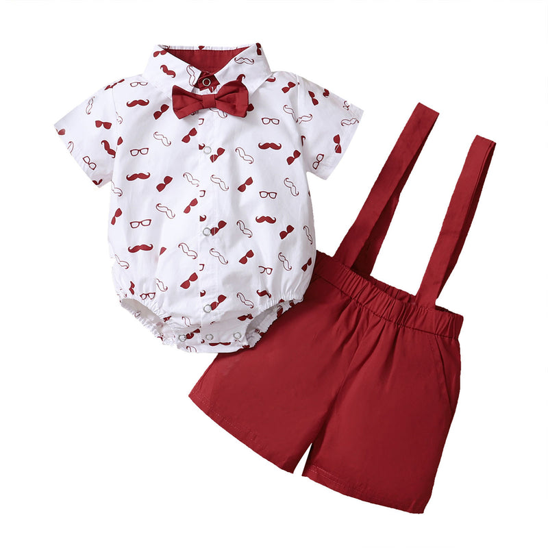 Printed Top Solid Color Suspender Suit