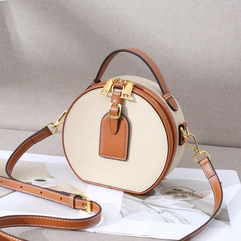 Genuine Leather Mini Small Round Bag Women&