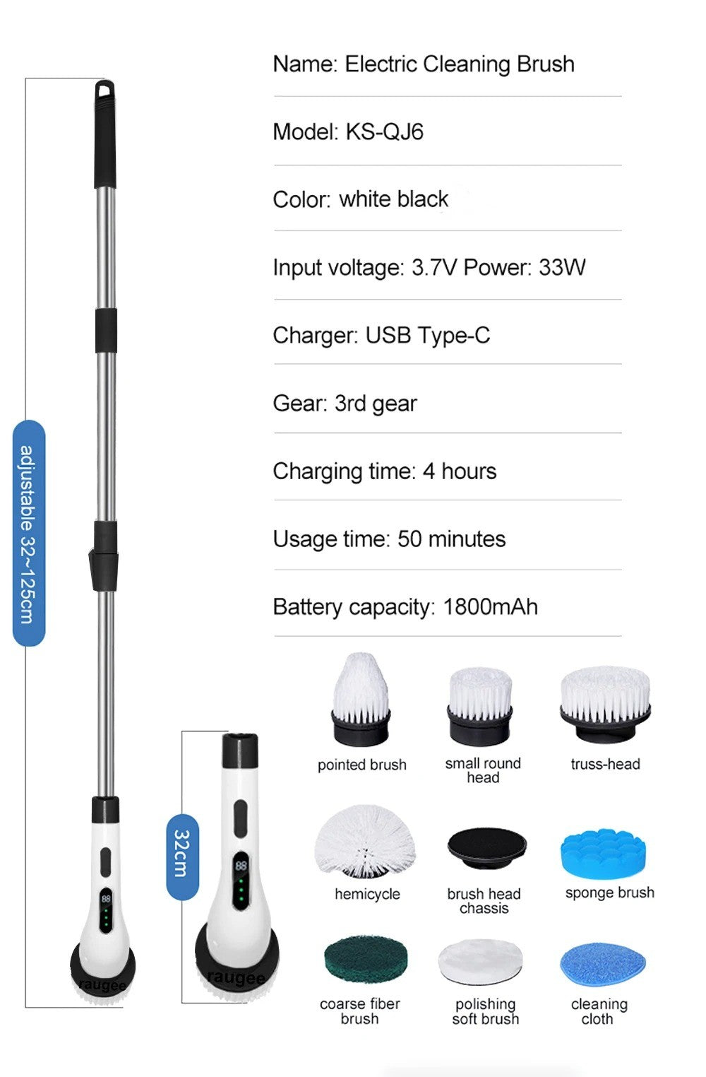 Electric Spin Scrubber Cordless Cleaning Brush Bathroom Rotating Scrubber