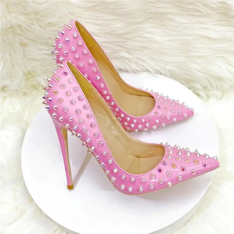 Pink Riveted Stiletto High Heels Shoes-0