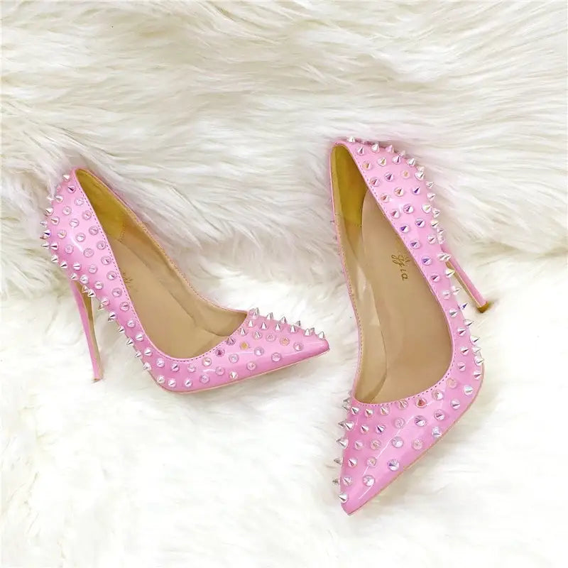 Pink Riveted Stiletto High Heels Shoes-3