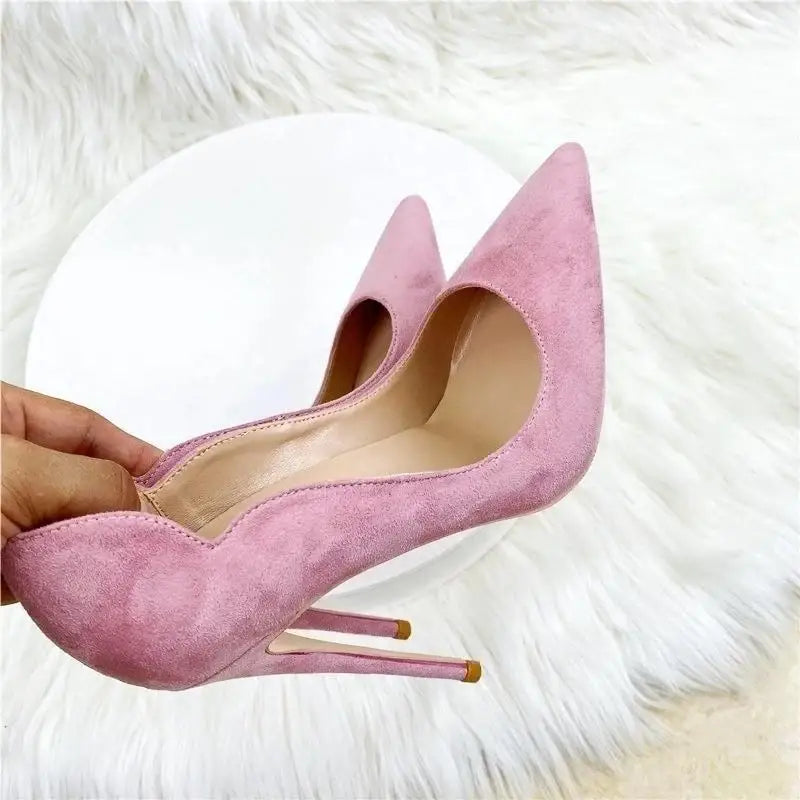Pink Velvet High Heels Stiletto Shoes-4